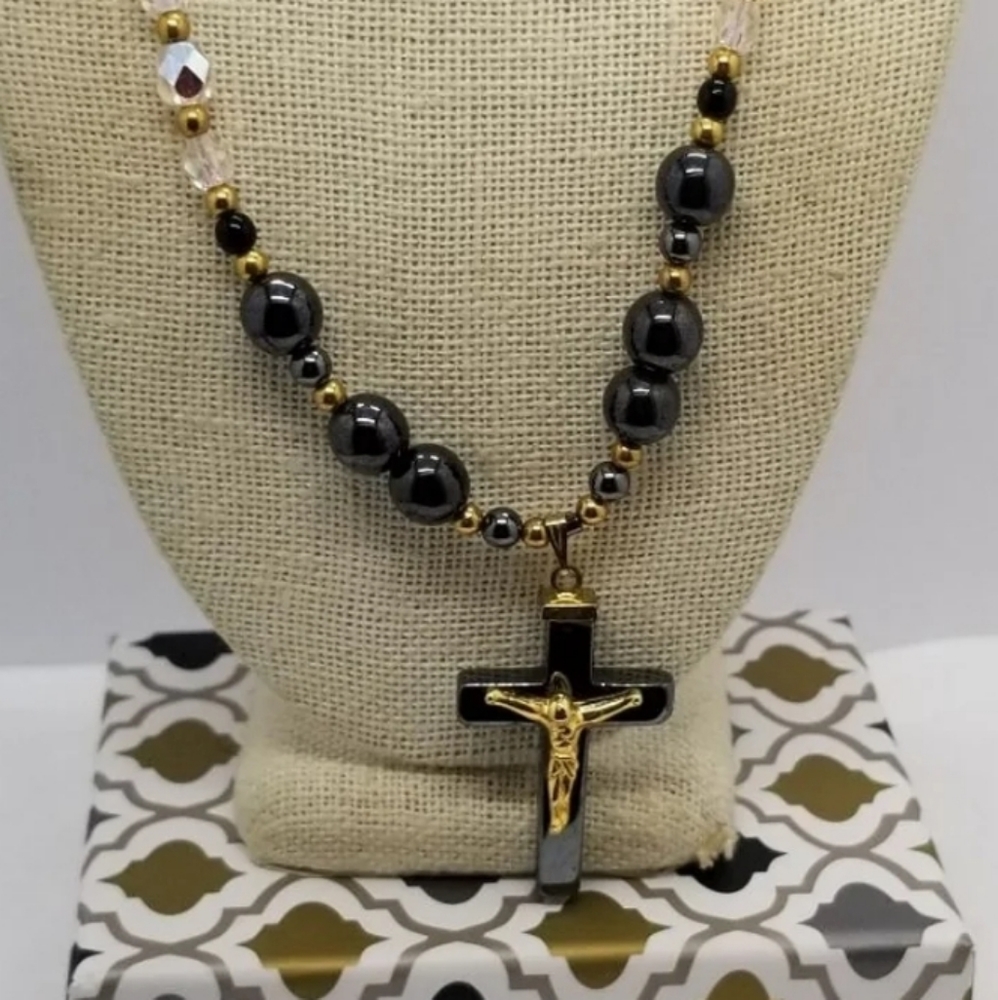 NF * Crucifix In Black Hematite Stone